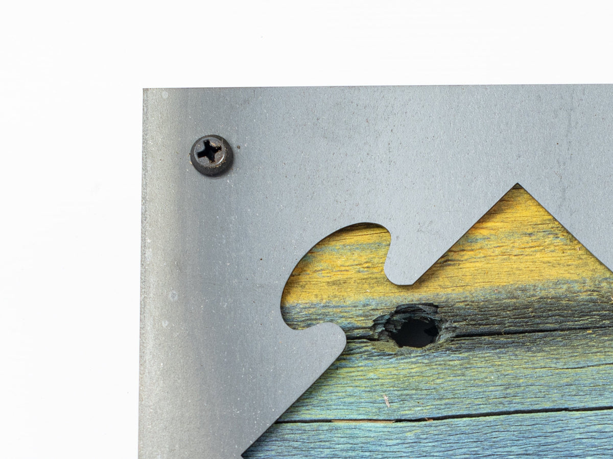 Puzzle Piece Metal Wall Art on Reclaimed Wood, Autism Awareness Gift, Family Sign, 5.5 Inch Square Steel Sign, Puzzle Piece Decor