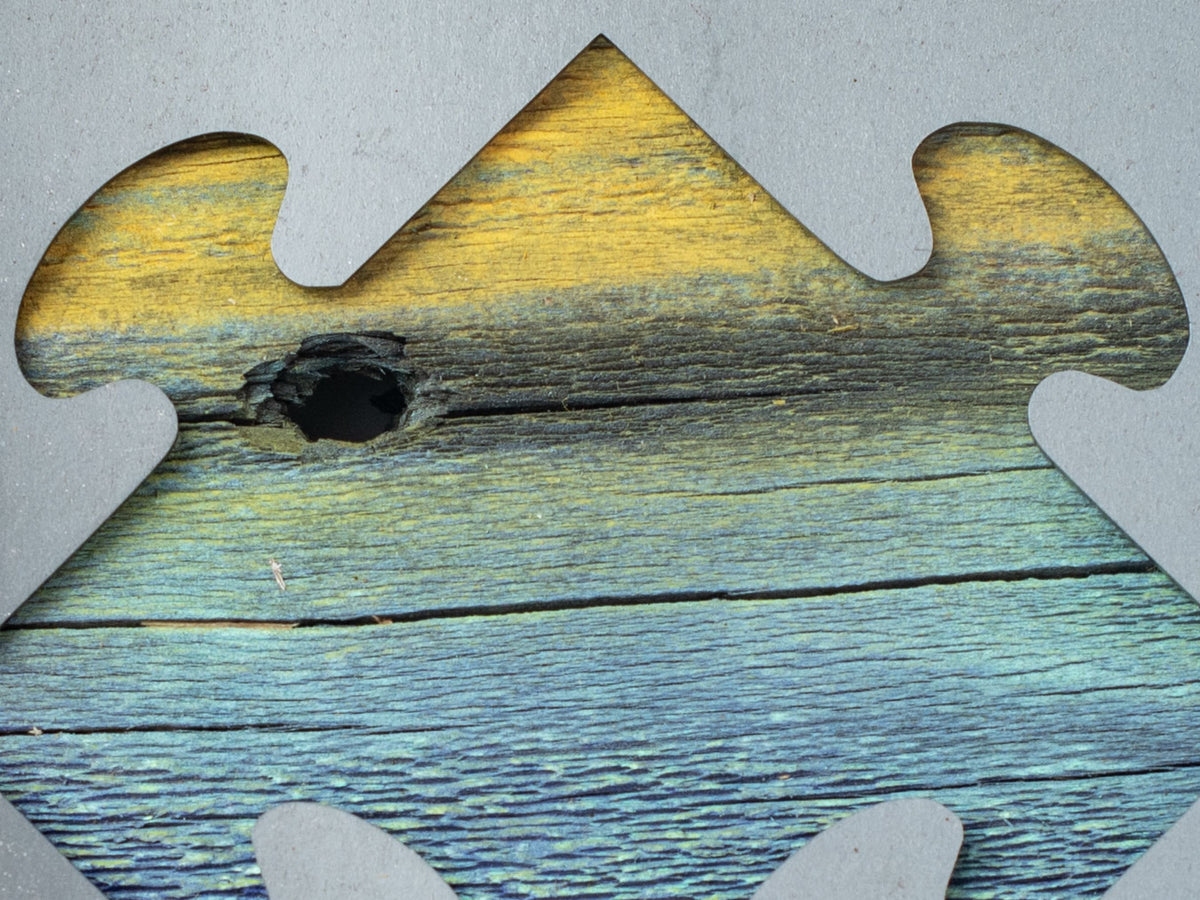 Puzzle Piece Metal Wall Art on Reclaimed Wood, Autism Awareness Gift, Family Sign, 5.5 Inch Square Steel Sign, Puzzle Piece Decor