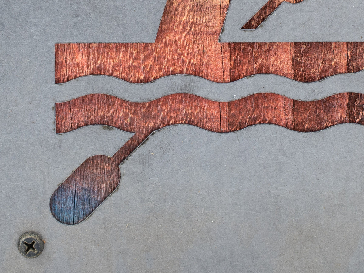 Kayak Metal Wall Art on Reclaimed Wood, Kayaking Sign, Lake House Decor, 5.5 Inch Square Steel Sign, Kayak Gift, Paddling Gift