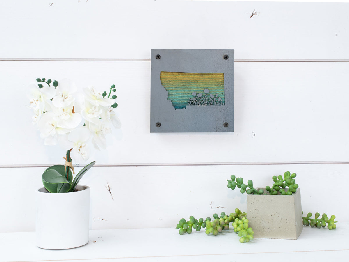 Montana Wildflower Metal Wall Art on Reclaimed Wood, Made in Montana Gift