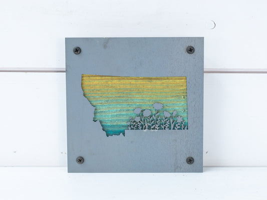 Montana Wildflower Metal Wall Art on Reclaimed Wood, Made in Montana Gift