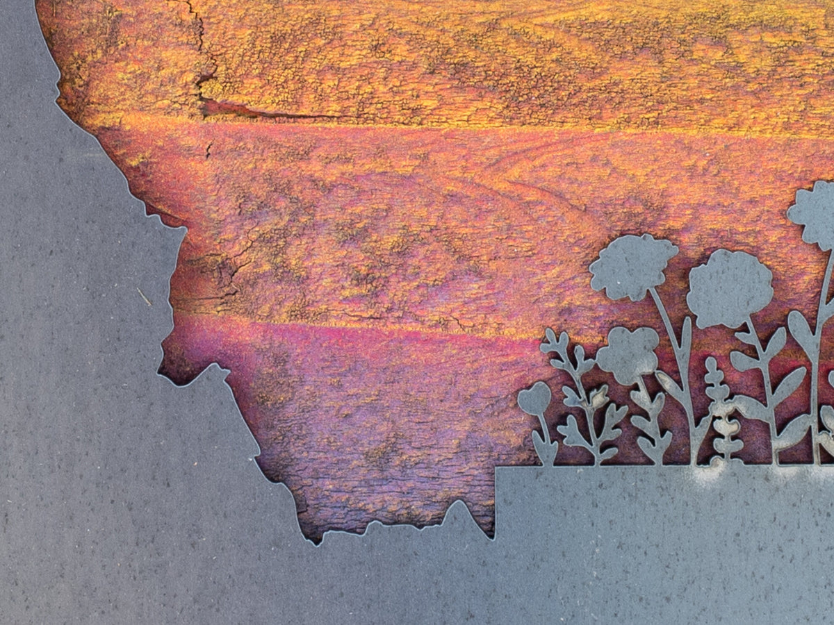 Montana Wildflower Metal Wall Art on Reclaimed Wood, Made in Montana Gift