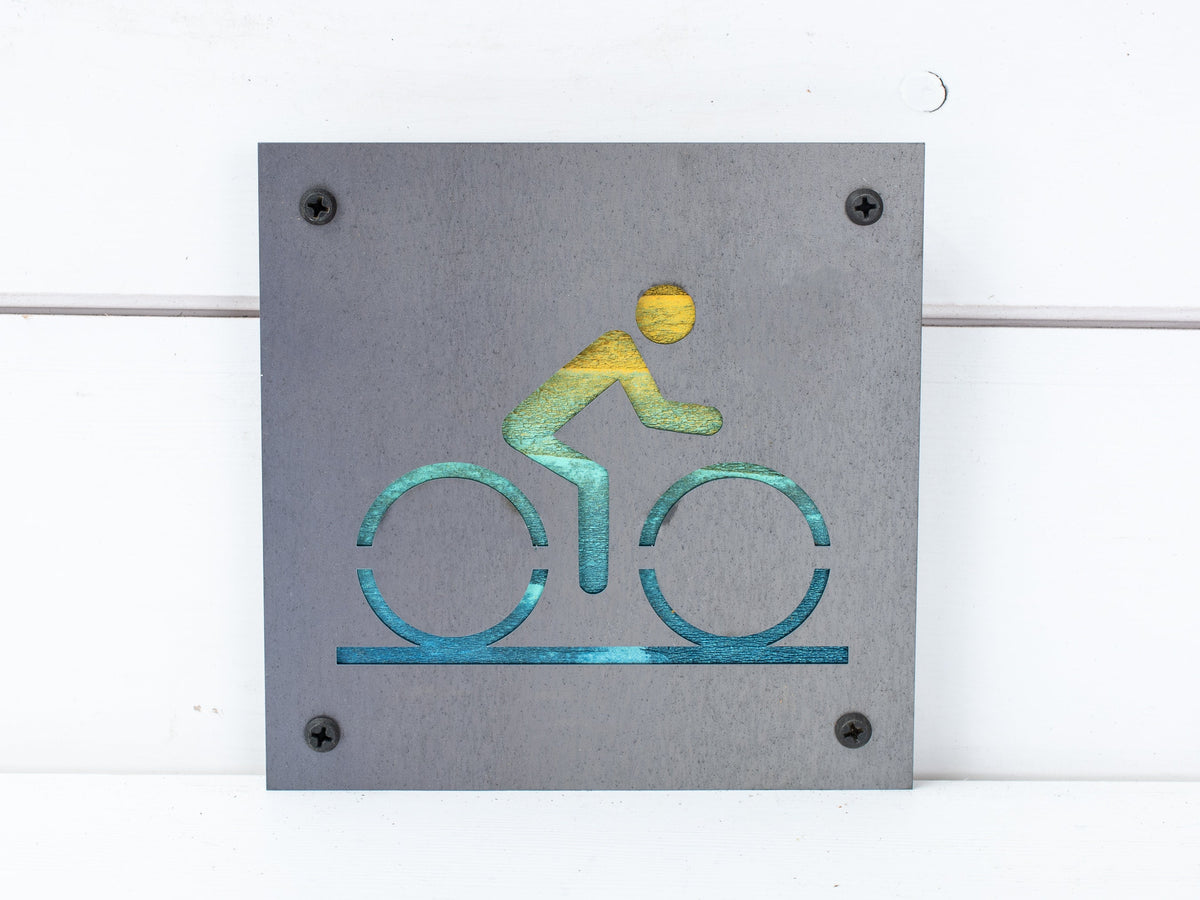 Road Cyclist Metal Wall Art on Reclaimed Wood, Road Bike Sign, Cyclist Gift