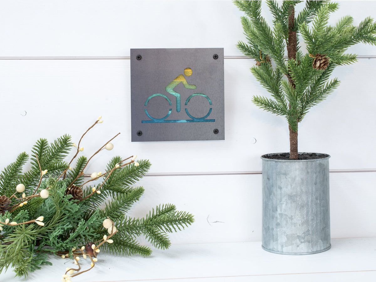 Road Cyclist Metal Wall Art on Reclaimed Wood, Road Bike Sign, Cyclist Gift