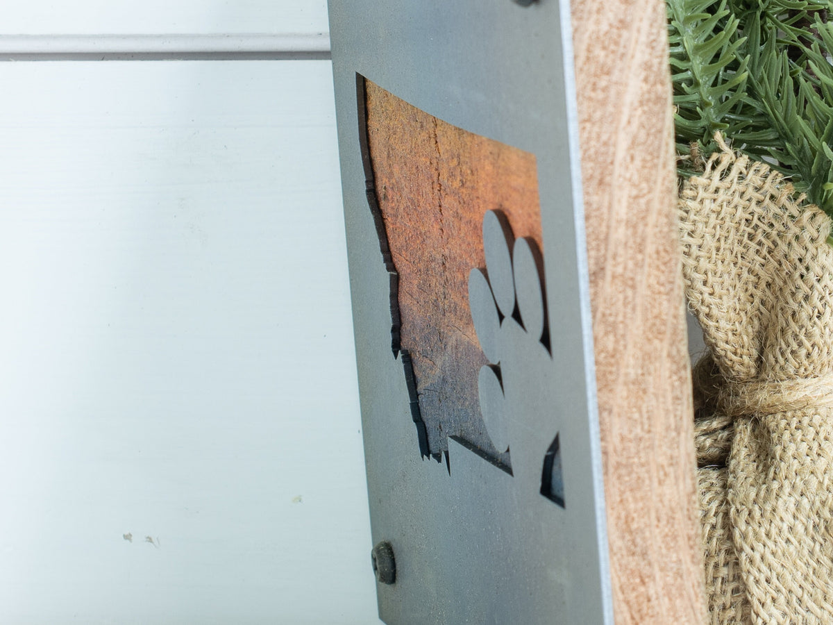 Montana Paw Print Metal Wall Art on Reclaimed Wood, Dog Lover Gift, Pet Sign
