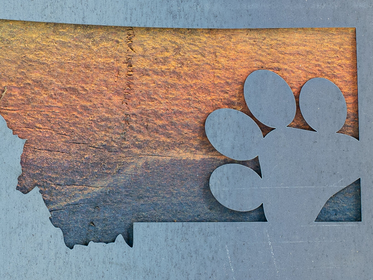Montana Paw Print Metal Wall Art on Reclaimed Wood, Dog Lover Gift, Pet Sign
