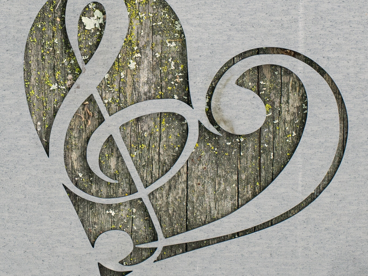 Music Heart Metal Wall Art on Reclaimed Wood, Treble Clef Sign, Musician Gift, 5.5 Inch Square Steel Sign, Music Teacher Gift