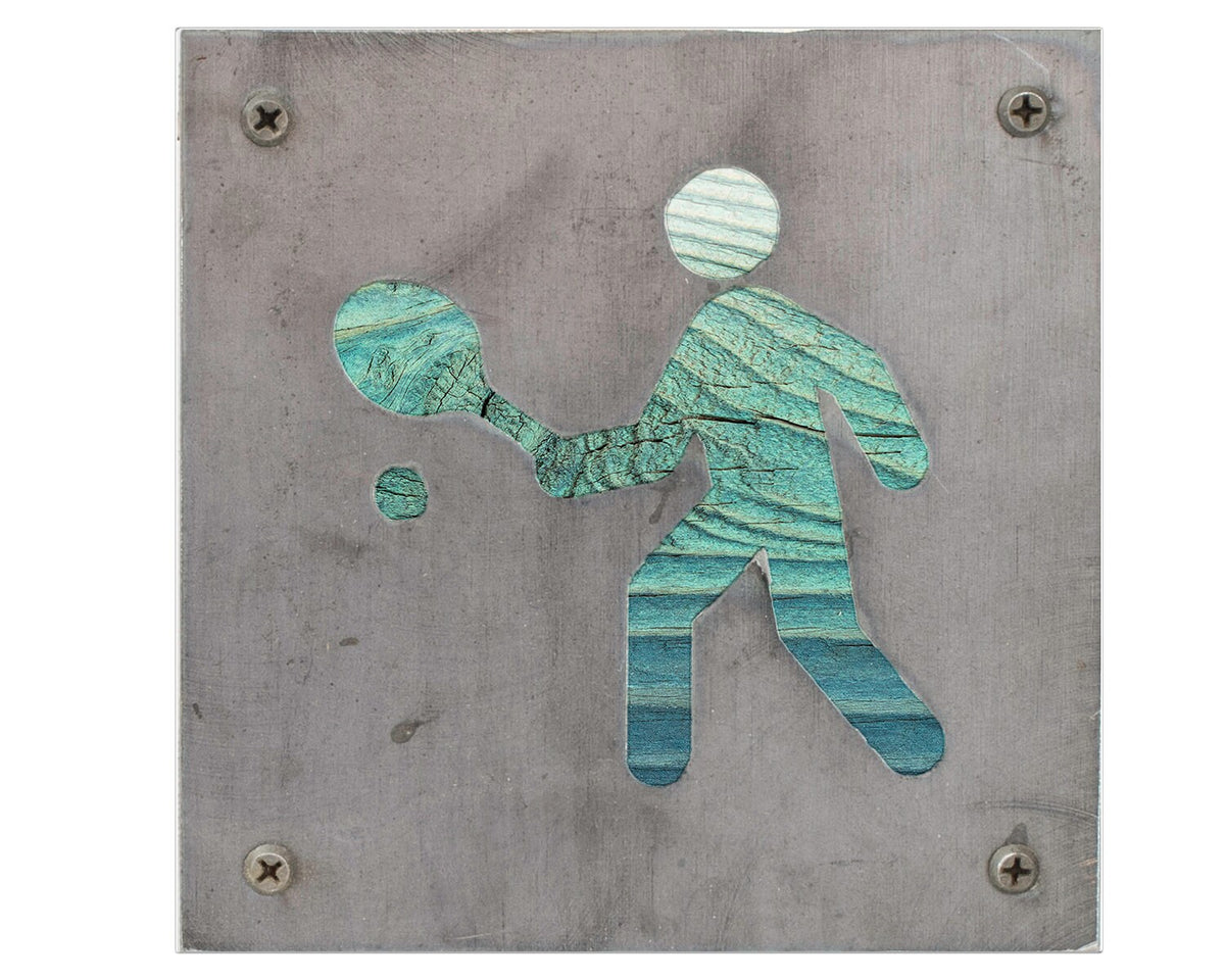 Tennis Player Metal Wall Art on Reclaimed Wood, Tennis Sign, Tennis Gift, 5.5 Inch Square Steel Sign, Tennis Coach Gift, Tennis Decor