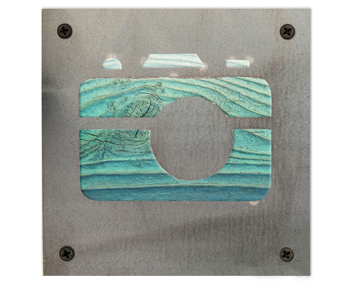 Camera Metal Wall Art on Reclaimed Wood, Photography Sign, Photographer Gift, 5.5 Inch Square Steel Sign, Photography Decor