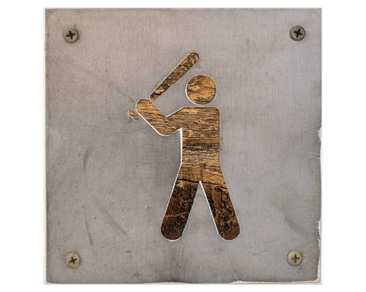 Baseball Batter Metal Wall Art on Reclaimed Wood, Batter Up Sign, Baseball Gift