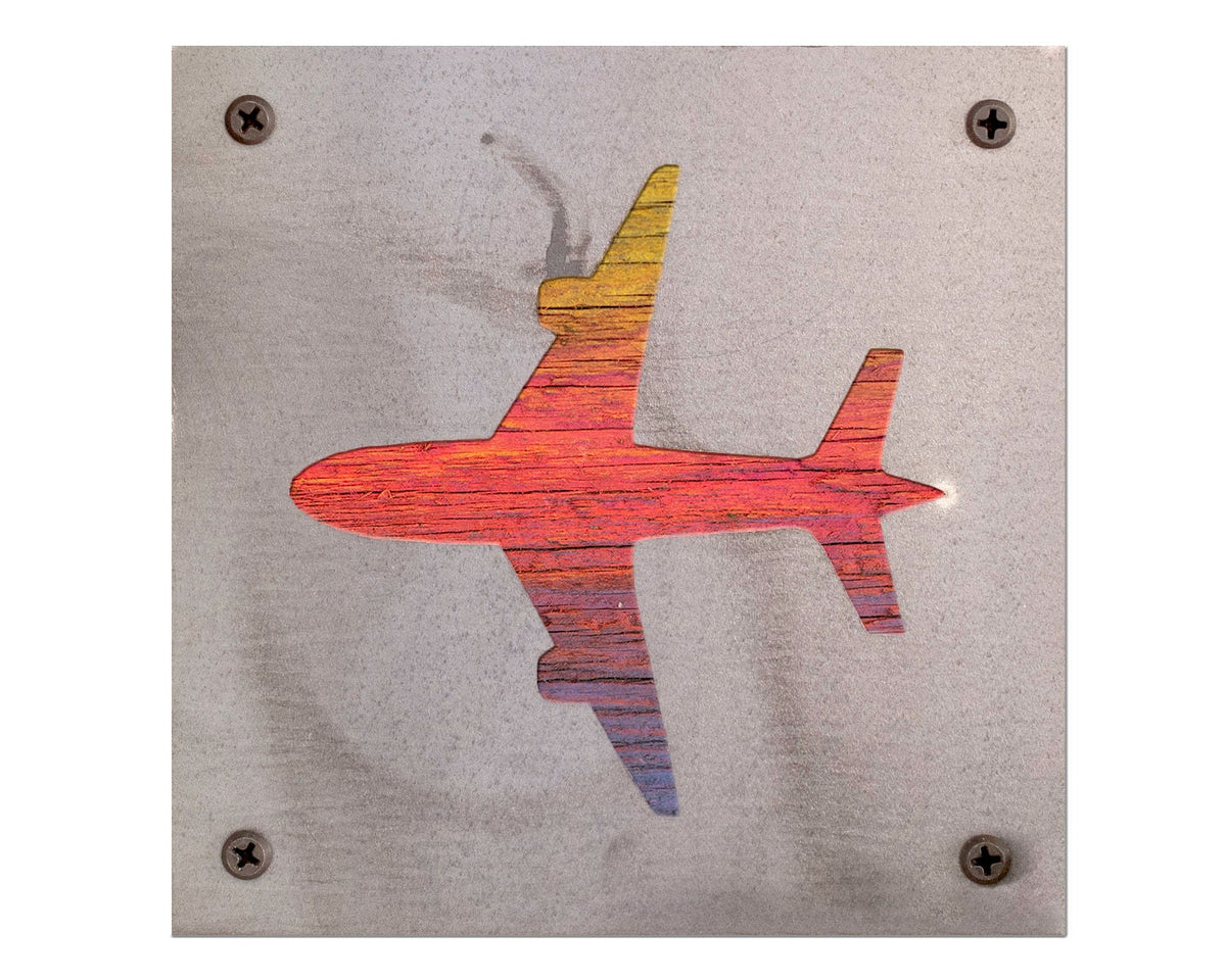 Airplane Metal Wall Art on Reclaimed Wood, Aviation Decor, Pilot Gift