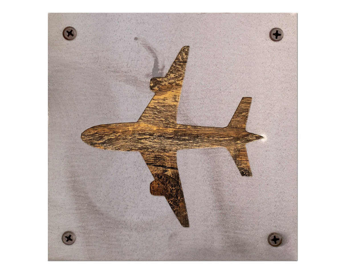 Airplane Metal Wall Art on Reclaimed Wood, Aviation Decor, Pilot Gift