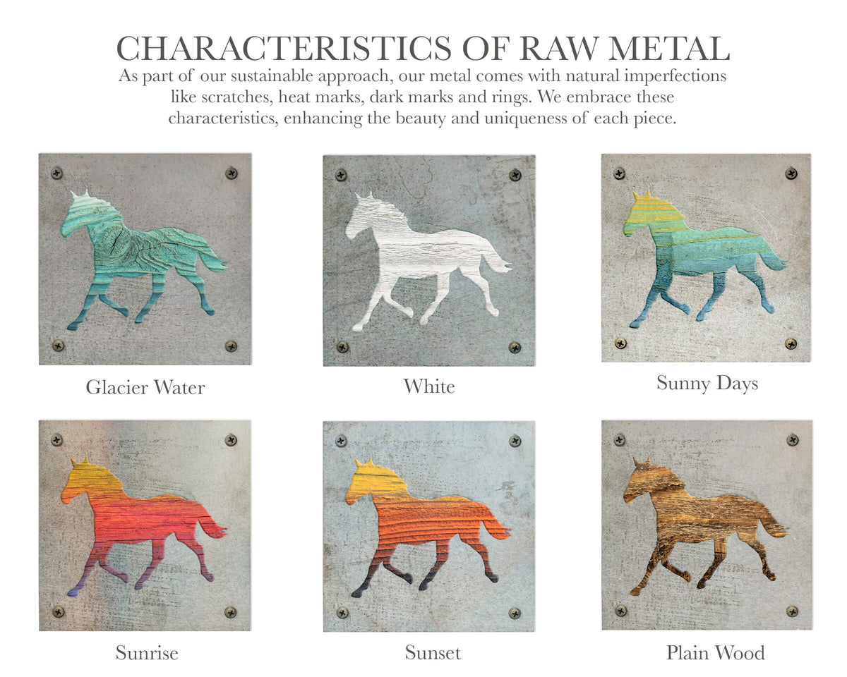 Horse Metal Wall Art on Reclaimed Wood, Western Decor, Horse Lover Gift, 5.5 Inch Square Steel Sign, Equestrian Gift, Barn Decor