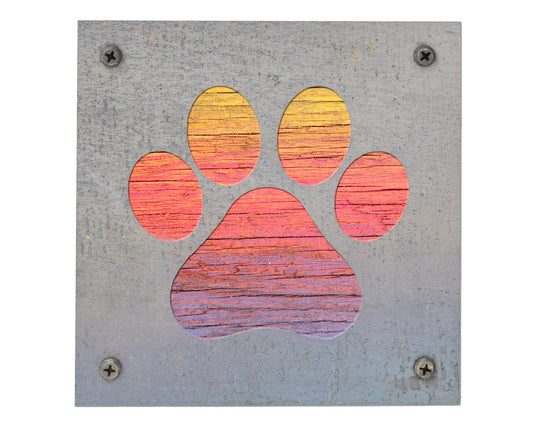 Paw Print Metal Wall Art on Reclaimed Wood, Dog and Cat Lover Gift, Pet Decor