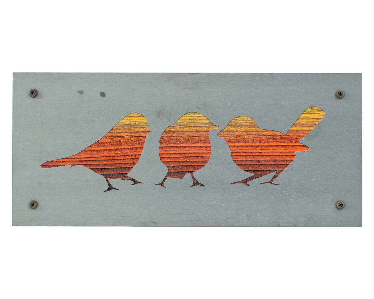 Three Little Birds Metal Wall Art on Reclaimed Wood, 12.5 Inch Bird Decor