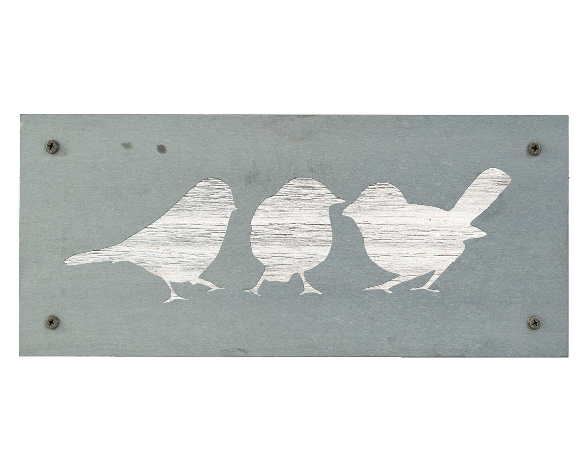 Three Little Birds Metal Wall Art on Reclaimed Wood, 12.5 Inch Bird Decor