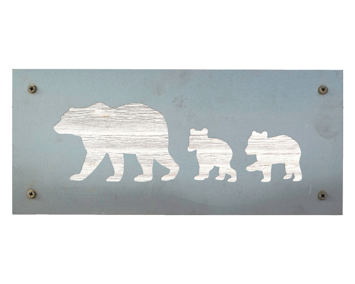 Bear Family Metal Wall Art on Reclaimed Wood, Mama Bear and Cubs, Cabin Decor