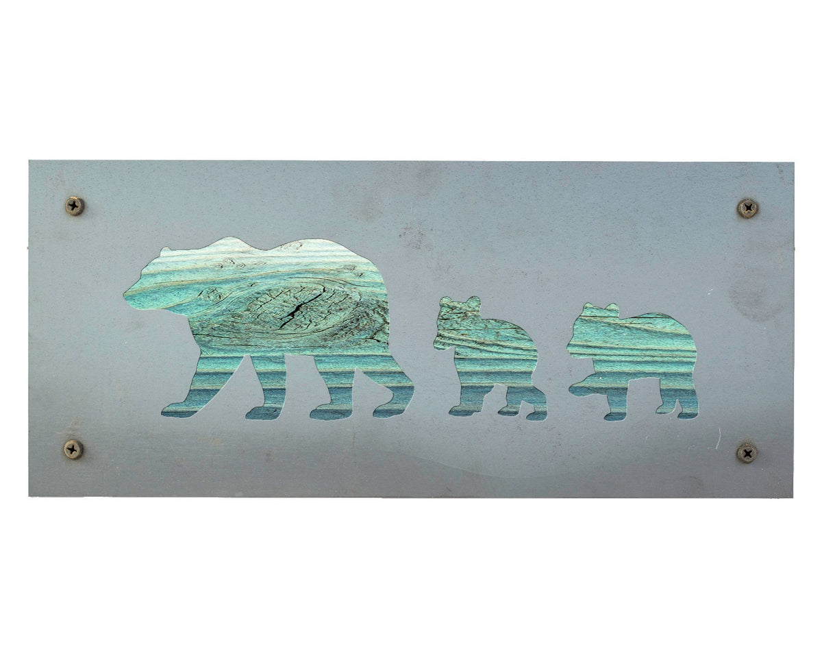 Bear Family Metal Wall Art on Reclaimed Wood, Mama Bear and Cubs, Cabin Decor