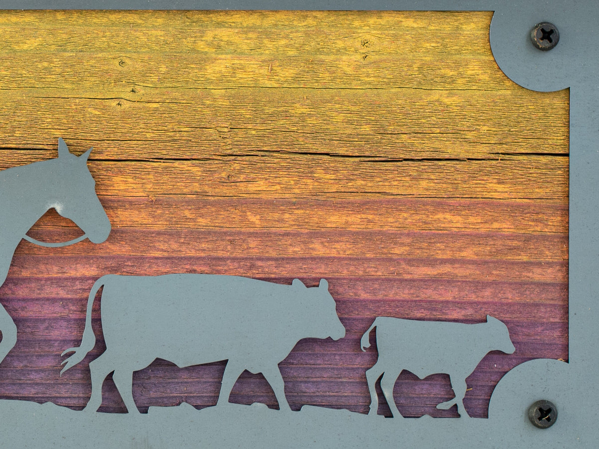 Cattle Ranch Metal Wall Art on Reclaimed Wood, Cowboy and Cows, Western Decor, 12.5 Inch Wide Steel Sign, Cattle Ranch Sign, Cowboy Gift