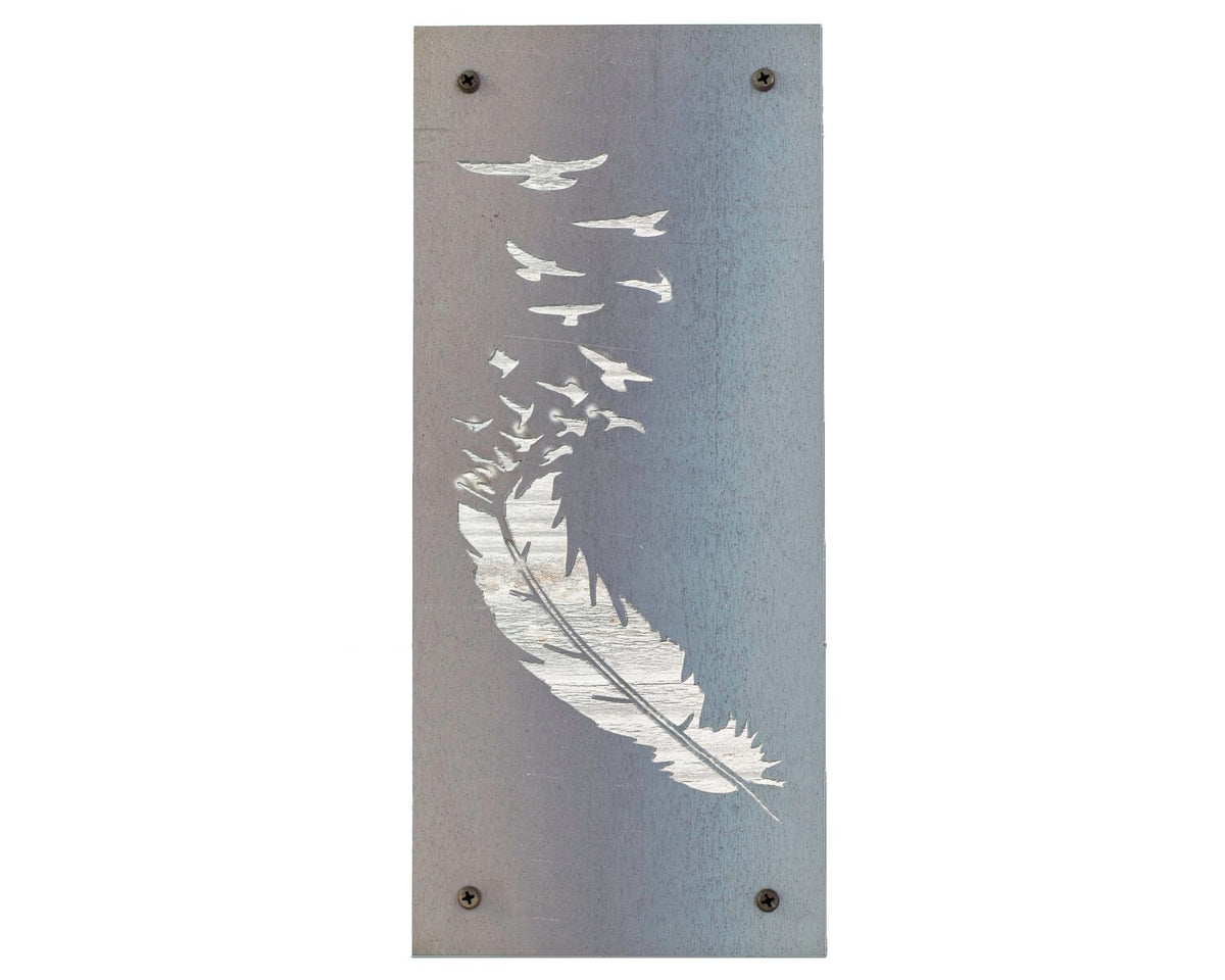 Feather to Birds Metal Wall Art on Reclaimed Wood, Boho Flying Birds Decor