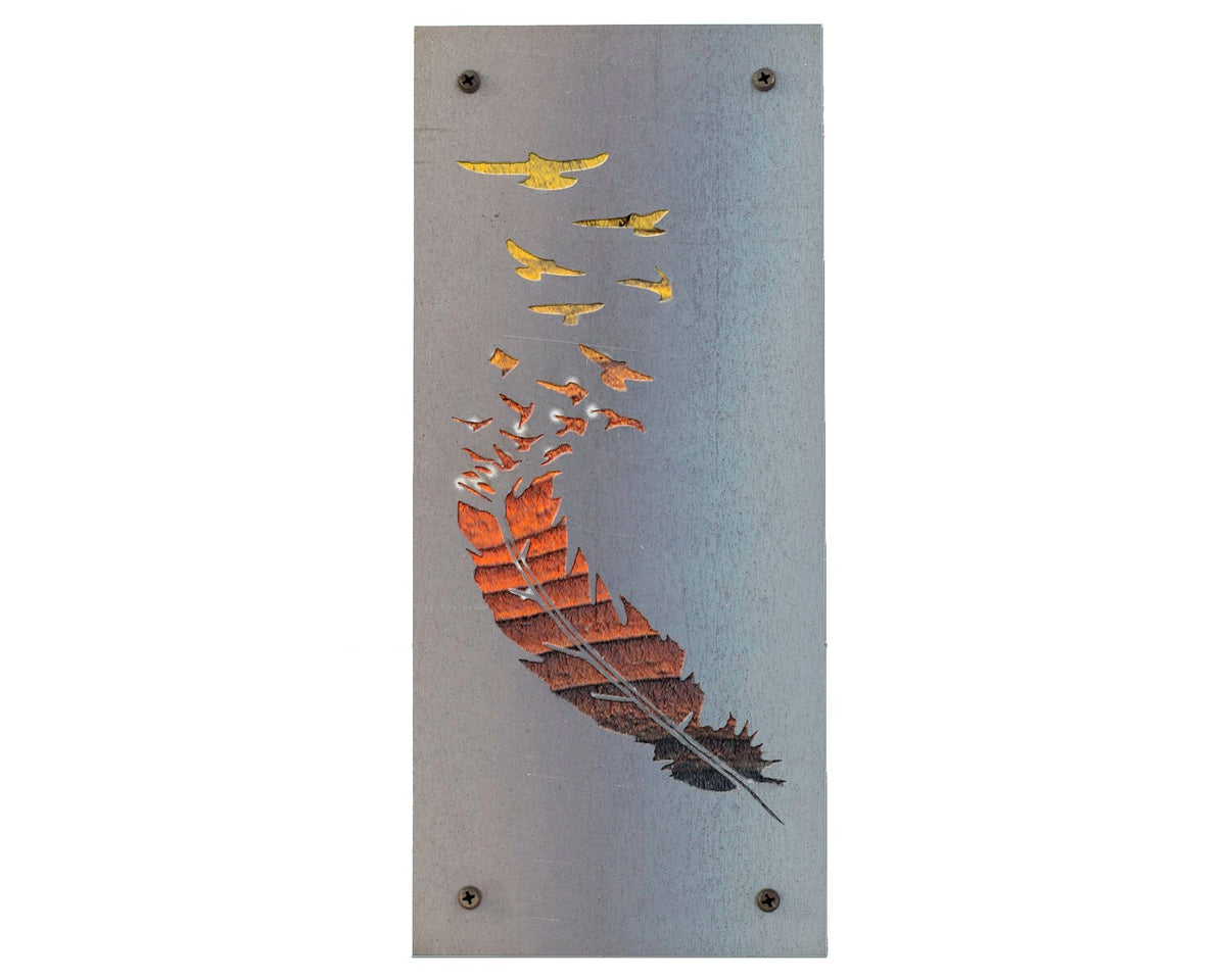Feather to Birds Metal Wall Art on Reclaimed Wood, Boho Flying Birds Decor