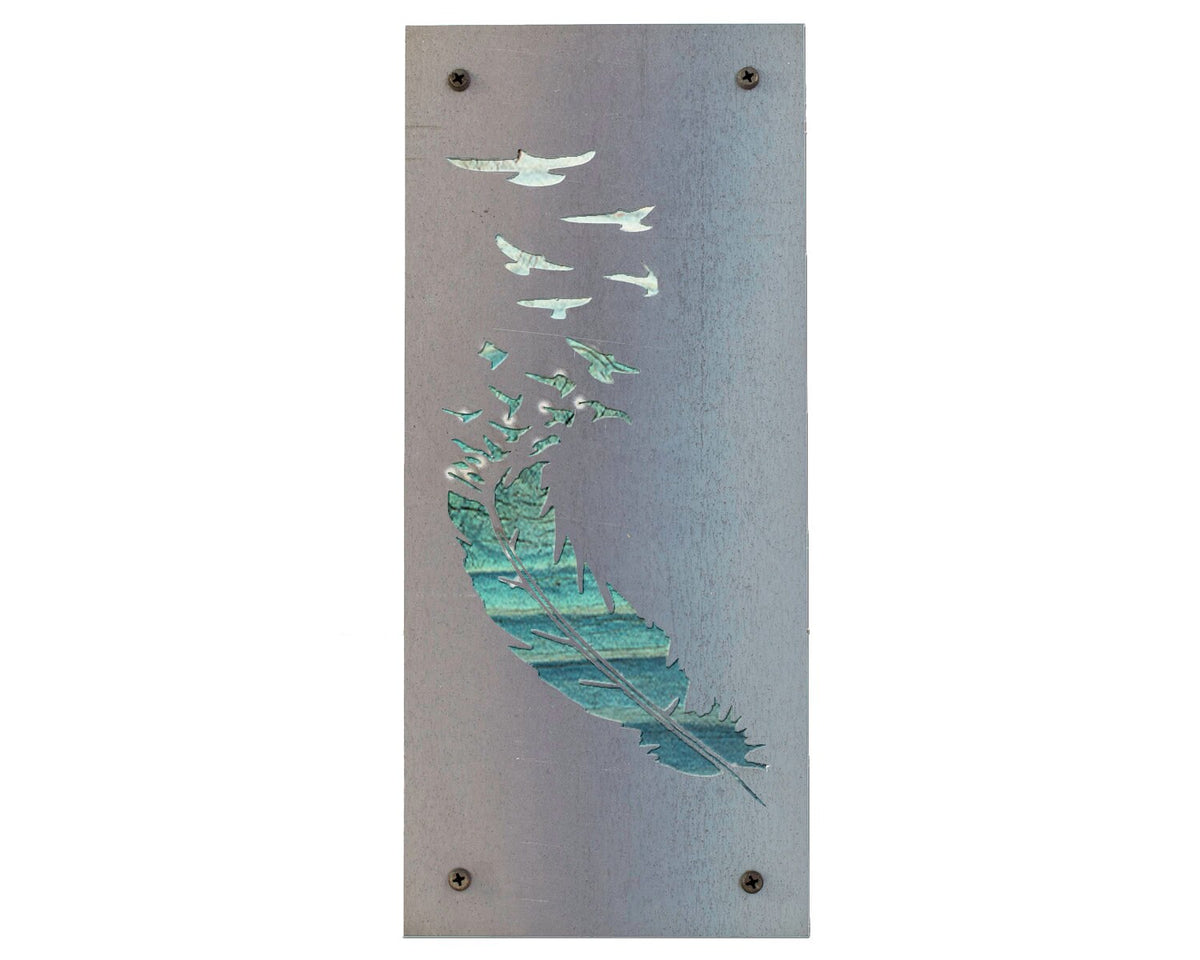 Feather to Birds Metal Wall Art on Reclaimed Wood, Boho Flying Birds Decor