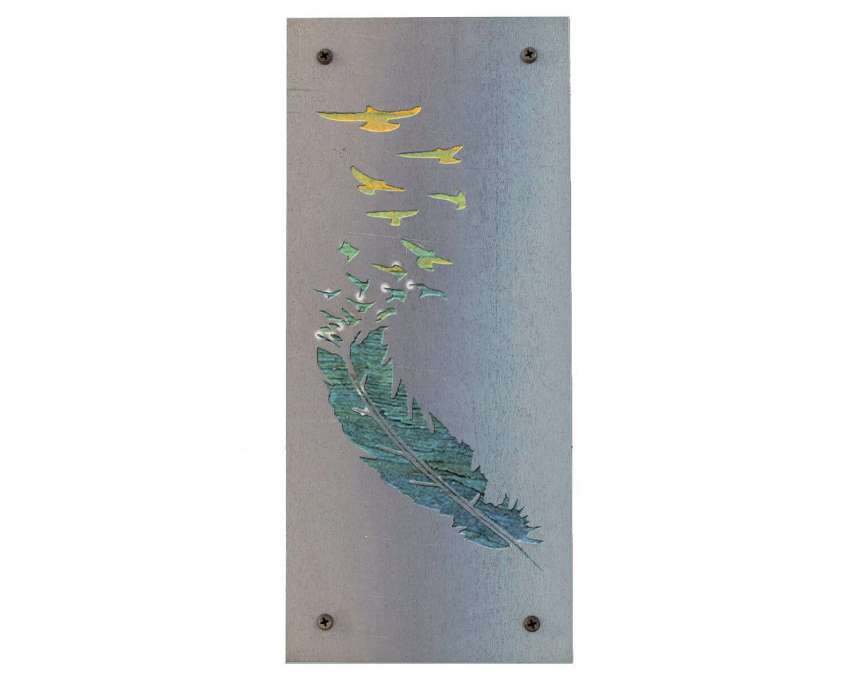 Feather to Birds Metal Wall Art on Reclaimed Wood, Boho Flying Birds Decor