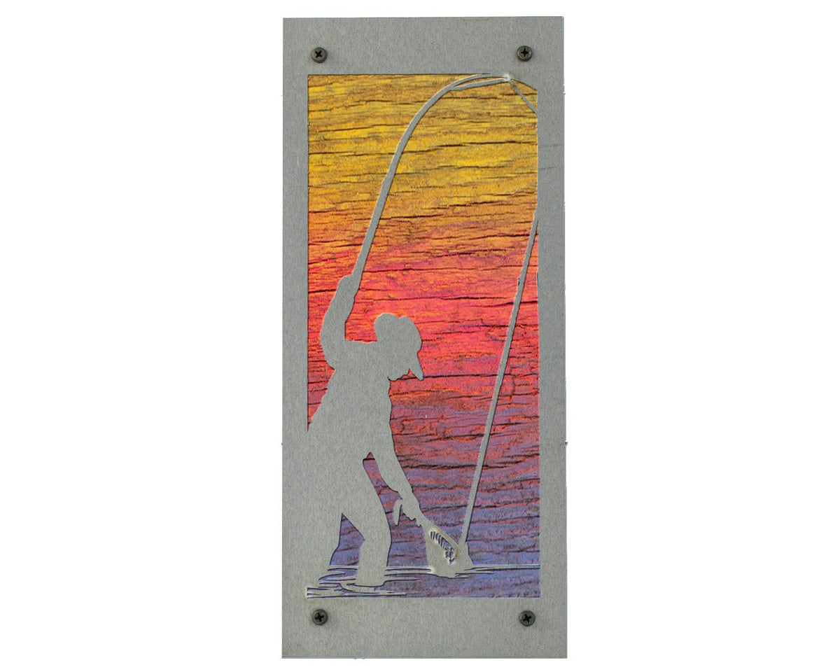 Fly Fishing Angler Metal Wall Art on Reclaimed Wood, Tall 12.5 Inch Fishing Sign, Angler Gift