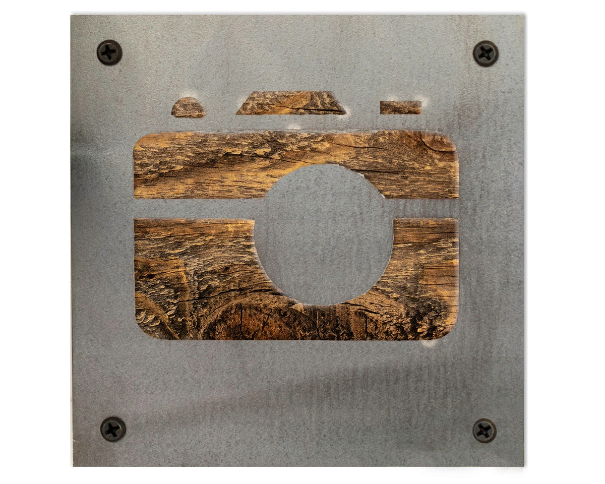 Camera Metal Wall Art on Reclaimed Wood, Photography Sign, Photographer Gift, 5.5 Inch Square Steel Sign, Photography Decor
