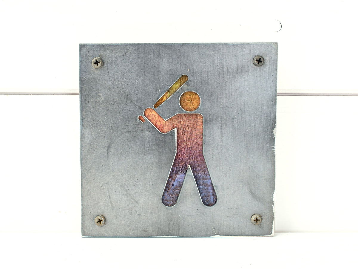 Baseball Batter Metal Wall Art on Reclaimed Wood, Batter Up Sign, Baseball Gift