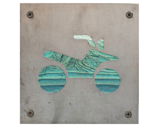 Four Wheeler Metal Wall Art on Reclaimed Wood, ATV Sign, Off Road Gift, 5.5 Inch Square Steel Sign, Off Road Decor, Quad
