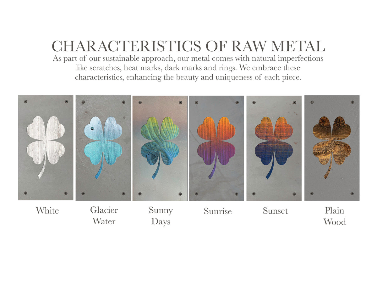 Four Leaf Clover Metal Wall Art on Reclaimed Wood, Lucky Shamrock, Irish Decor, 5.5 Inch Square Steel Sign, Irish Gift, St Patricks Decor