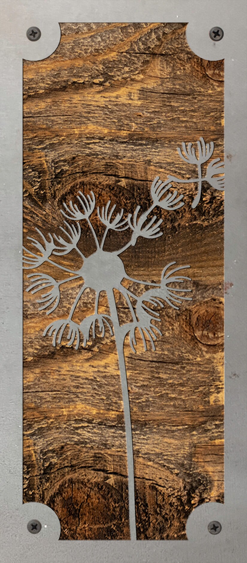 Dandelion Seeds Metal Wall Art on Reclaimed Wood, 12.5 Inch Boho Flower Decor