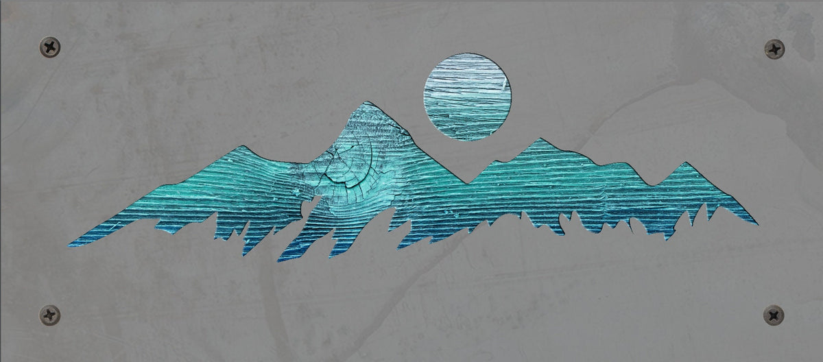 Mountain Range Metal Wall Art on Reclaimed Wood, 12.5 Inch Rustic Cabin Decor