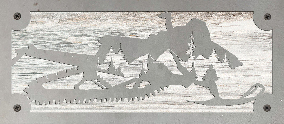 Snowmobile Metal Wall Art on Reclaimed Wood, 12.5 Inch Cabin Decor, Sledder Gift