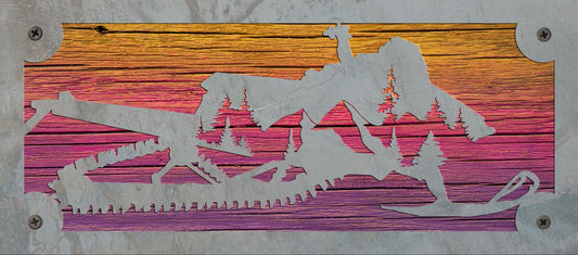 Snowmobile Metal Wall Art on Reclaimed Wood, 12.5 Inch Cabin Decor, Sledder Gift