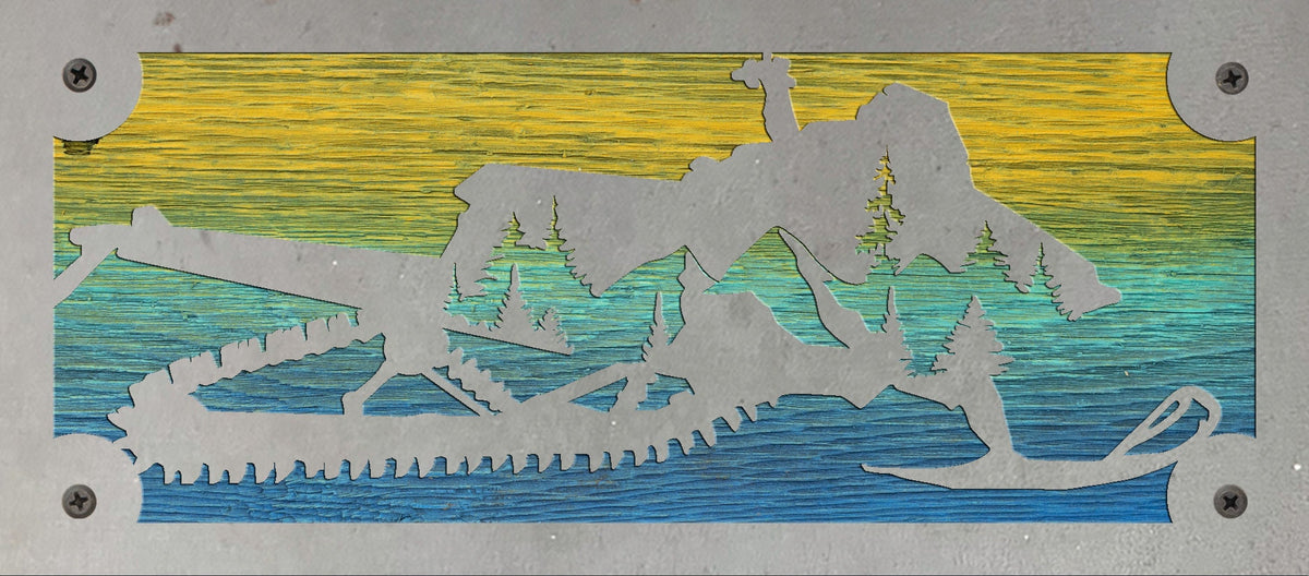 Snowmobile Metal Wall Art on Reclaimed Wood, 12.5 Inch Cabin Decor, Sledder Gift