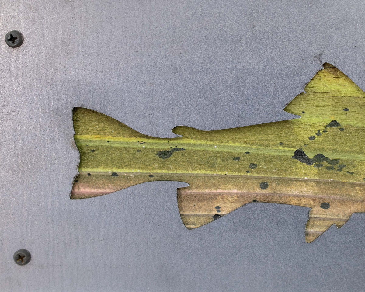 Trout Metal Wall Art on Reclaimed Wood, 12.5 Inch Fishing Decor, Fisherman Gift