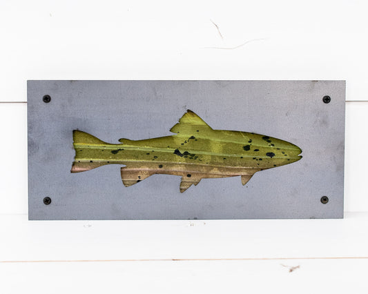 Trout Metal Wall Art on Reclaimed Wood, 12.5 Inch Fishing Decor, Fisherman Gift