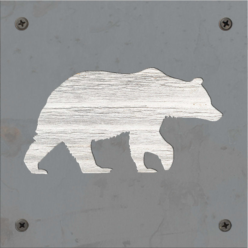 Bear Metal Wall Art on Reclaimed Wood, Rustic Cabin Decor, Black Bear Sign, 5.5 Inch Square Steel Sign, Bear Lover Gift, Lodge Wall Art