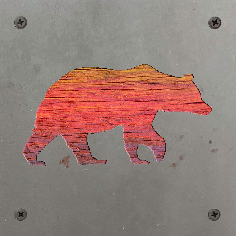 Bear Metal Wall Art on Reclaimed Wood, Rustic Cabin Decor, Black Bear Sign, 5.5 Inch Square Steel Sign, Bear Lover Gift,