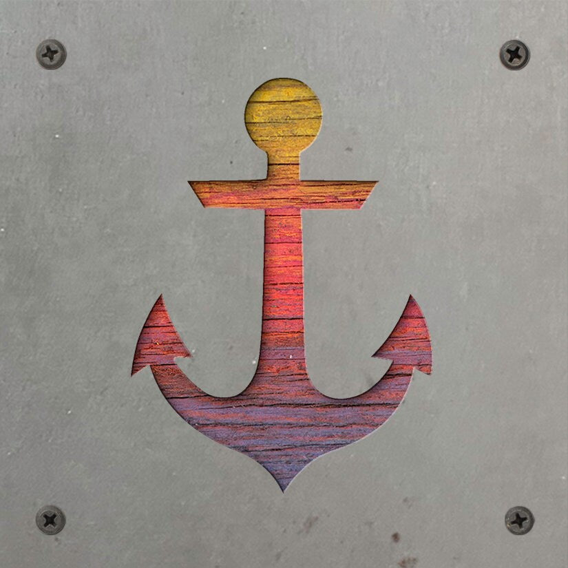 Anchor Metal Wall Art on Reclaimed Wood, Nautical Coastal Decor, Boat Lover Gift, 5.5 Inch Square Steel Sign, Lake House