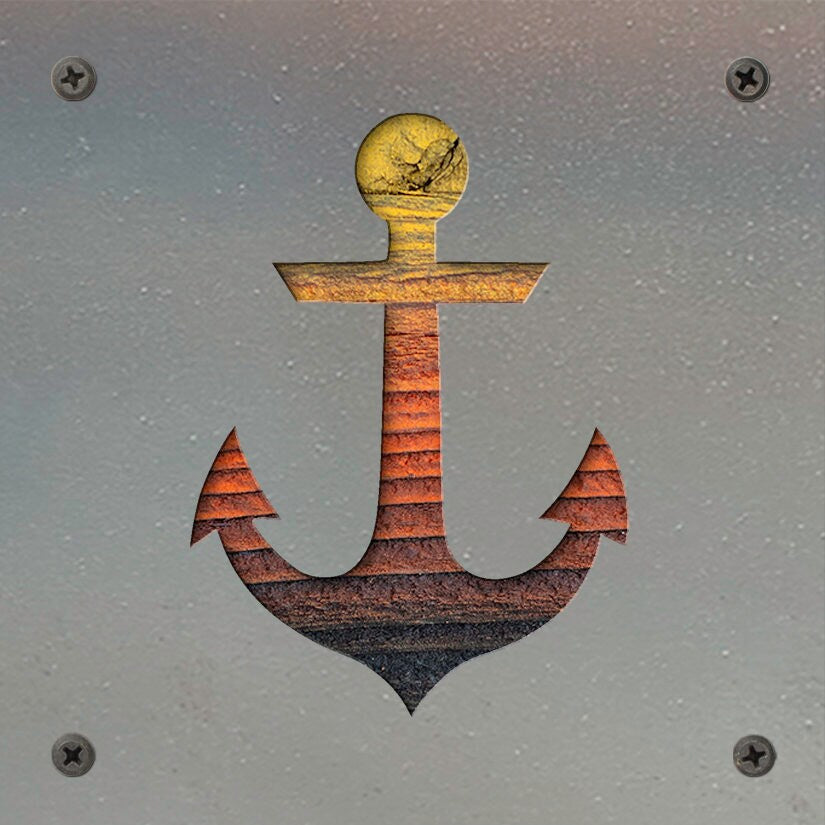 Anchor Metal Wall Art on Reclaimed Wood, Nautical Coastal Decor, Boat Lover Gift, 5.5 Inch Square Steel Sign, Lake House Decor