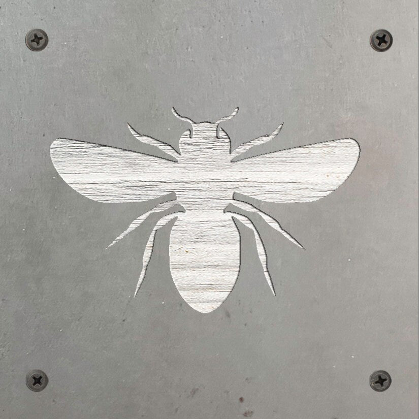 Honey Bee Metal Wall Art on Reclaimed Wood, Bee Kitchen Decor, Beekeeper Gift, 5.5 Inch Square Steel Sign, Bumble Bee Sign