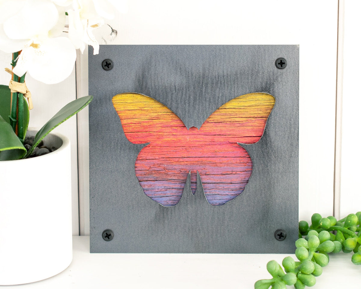 Butterfly Metal Wall Art on Reclaimed Wood, Colorful Butterfly Decor, Gift for Her