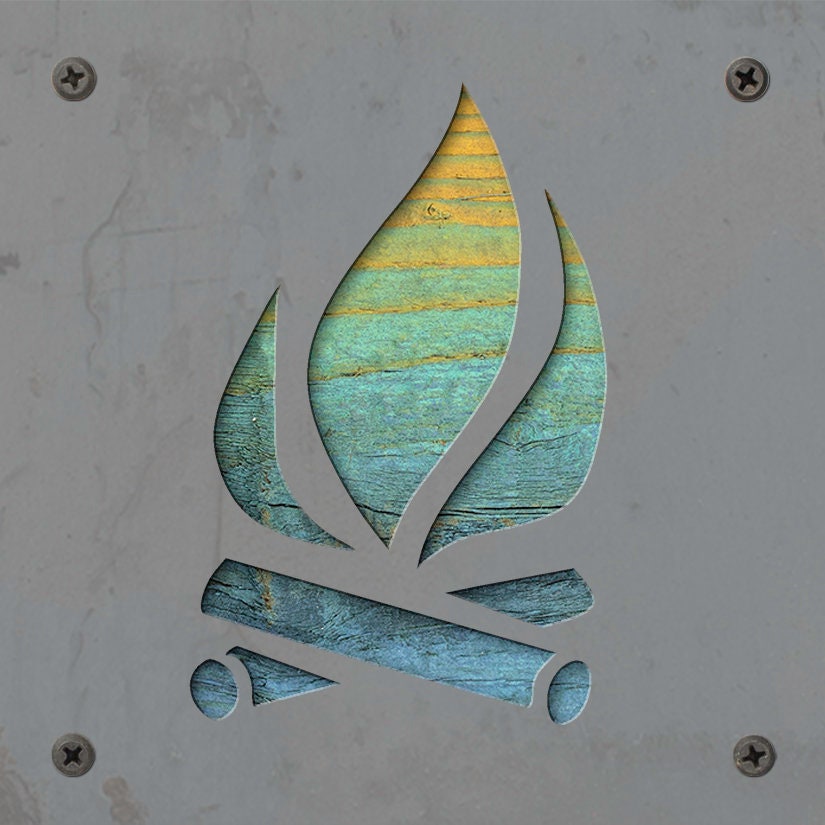 Campfire Metal Wall Art on Reclaimed Wood, Rustic Camping Sign, Cabin Decor, 5.5 Inch Square Steel Sign, Camper Gift, Housewarming Gift