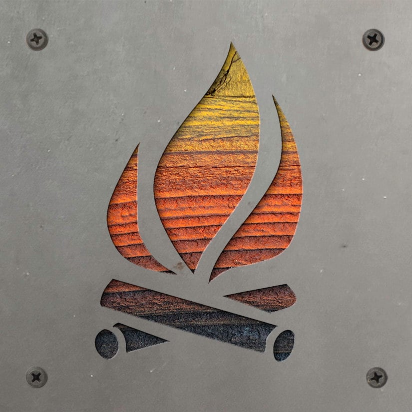 Campfire Metal Wall Art on Reclaimed Wood, Rustic Camping Sign, Cabin Decor, 5.5 Inch Square Steel Sign, Camper Gift, Housewarming Gift
