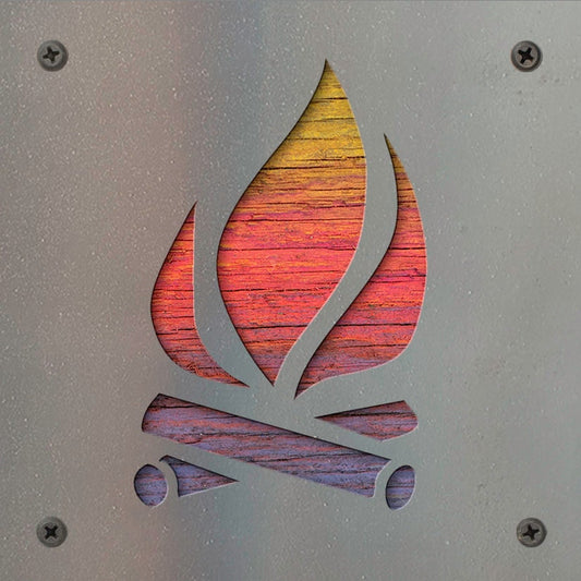 Campfire Metal Wall Art on Reclaimed Wood, Rustic Camping Sign, Cabin Decor, 5.5 Inch Square Steel Sign, Camper Gift, Ho