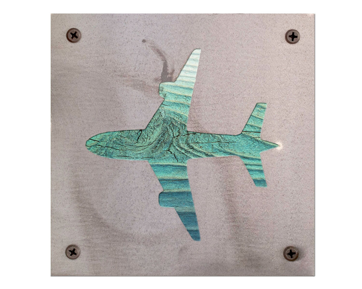 Airplane Metal Wall Art on Reclaimed Wood, Aviation Decor, Pilot Gift