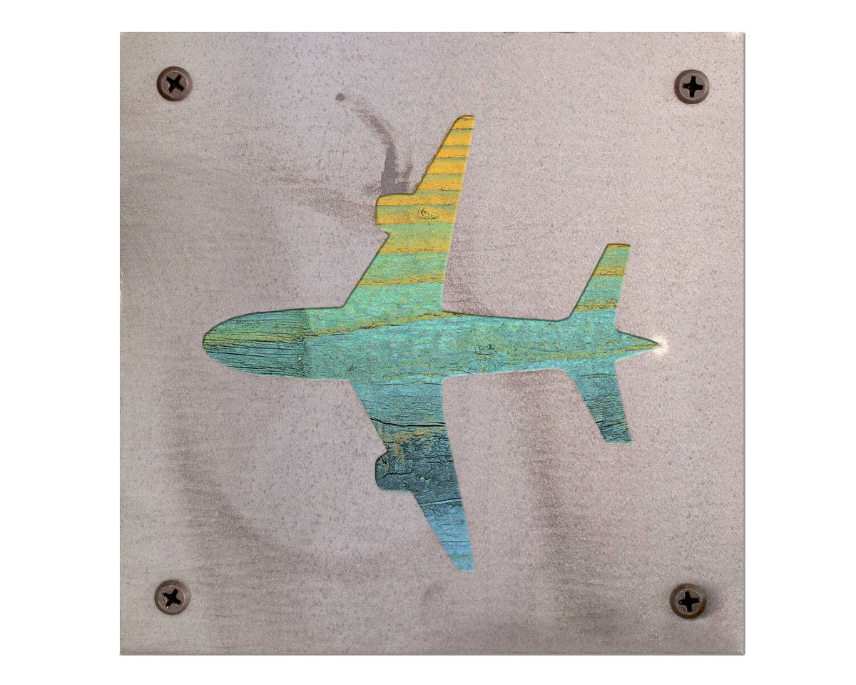 Airplane Metal Wall Art on Reclaimed Wood, Aviation Decor, Pilot Gift